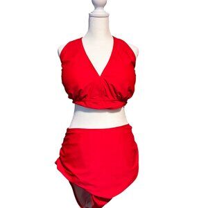 Red Plus Size Bikini Set 4XL Halter High Waist